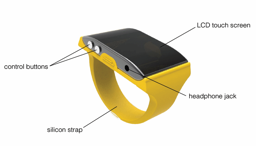Close-up photo of wrist-worn wireless device with yellow band